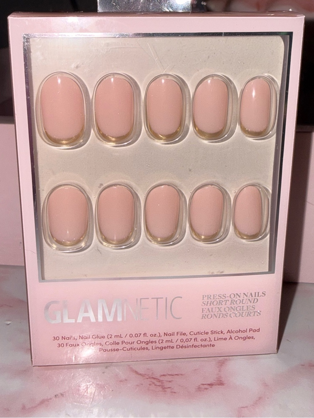 Glamnetic βGoal Diggerβ Nude with Gold Short Round Press-On Nails
